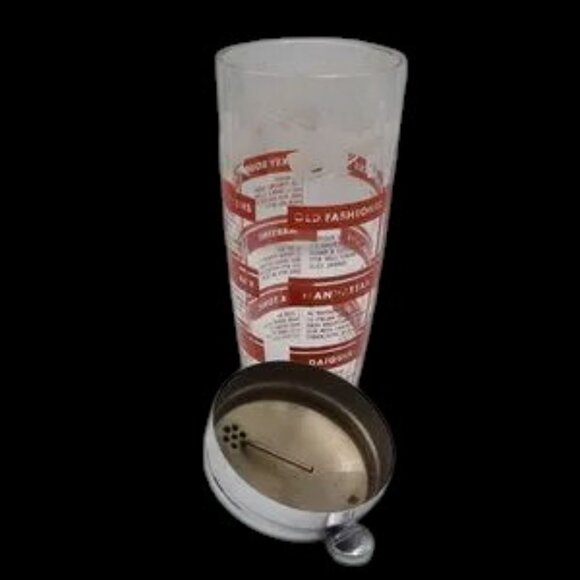 Mid-Century Bar Shaker with Recipes Red & White Graphics - Picture 2 of 11